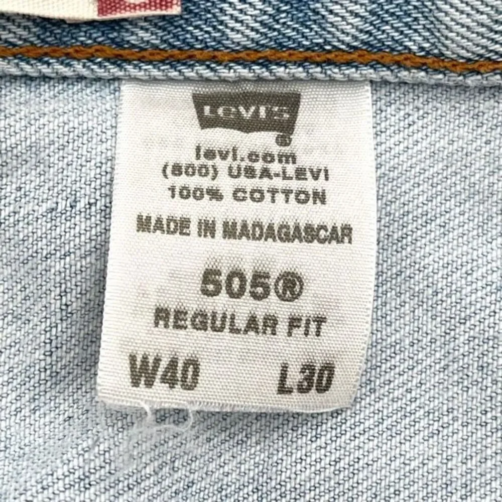 Levi's‎ 505 Jeans Men's W40 L30 Blue Denim Regular Fit Straight Leg Light Wash